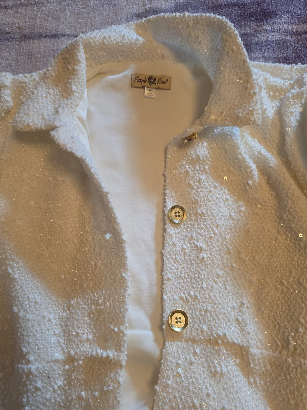 Purple Rose Cream Bouclé Button-Front Blazer